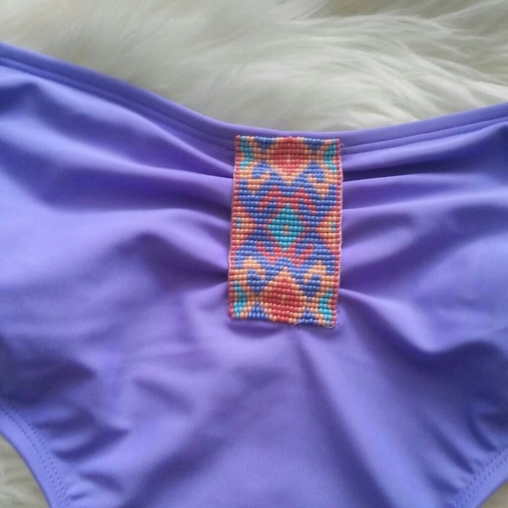 New Aerie Beaded Purple Pucker One-Piece Swimsuit - Picture 7 of 8
